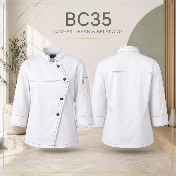 Baju Koki Restoran Lengan Panjang Premium | Chef Jacket Asimetris Jahitan Tailor