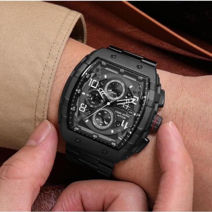 Buy 1 Get 1 !!! jam tangan Evans Jayden Jam Tangan Pria 9554-2 Rantai Stainless Steel Kaca Sapphire