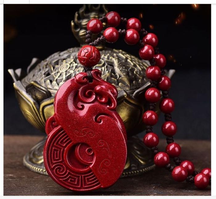 PROMO Jimat Liontin Naga Gaya Kuno Maroon Asli Zinnober Bijih