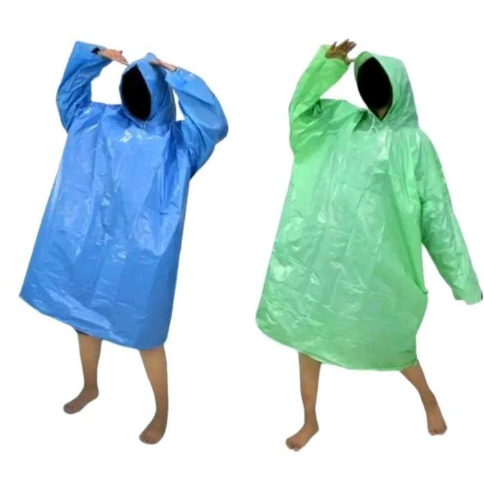 12 pcs Jaz Hujan HDPE Plastik Poncho Raincoat Lengan Panjang Chlara / Ikan Terbang / Kroto Murah