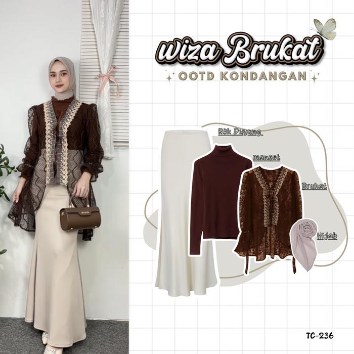 Wiza Brukat Ootd Kondangan Mahogany Set Korean Style Brukat Rok Duyung Hijab Remaja Kekinian SET TC-