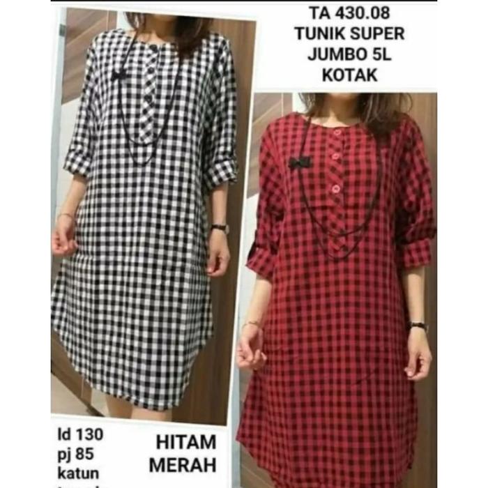 Ready- Tunik Terkini Motip kotak jumbo 5L Ld 120cm Bisa Untuk Busui