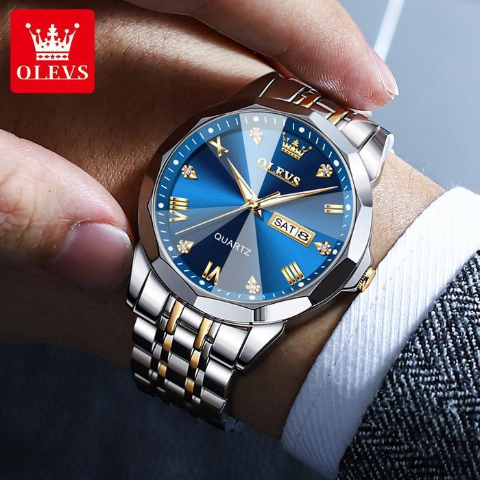 LIMITED EDITION OLEVS Jam Tangan Couple Anti Air Besi Tahan Karat Bercahaya Tanggal Jam Tangan Brand