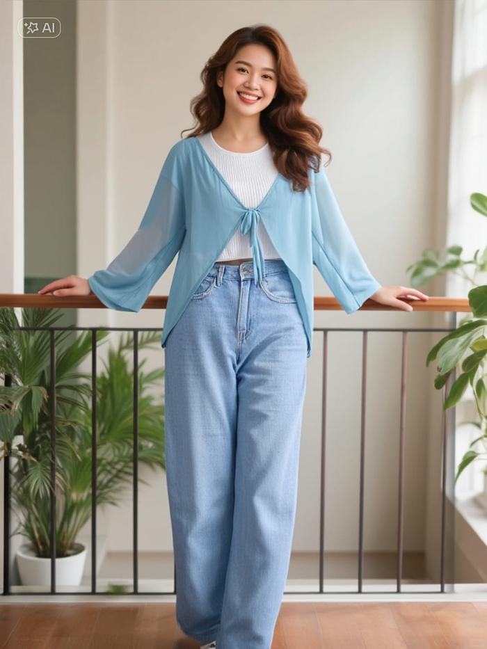 Wardah Outer Biru Wardah Cantik Wanita Muslim Cardigan Adem Lingkar Dada 120 cm Panjang 65 cm Tali D