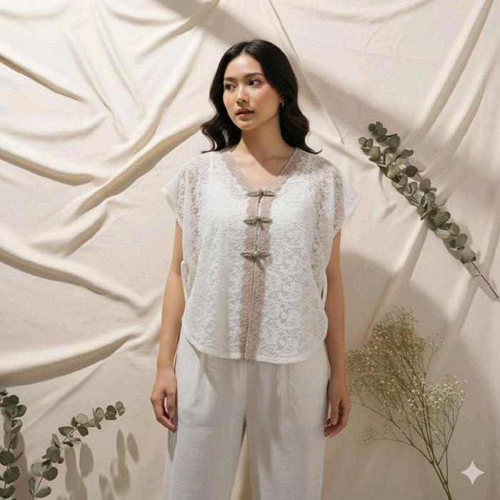 kardigan TUCA VEST OUTER BRUKAT KANCING SANGHAI - Baju Wanita Elegan dengan Desain Kancing Shanghai
