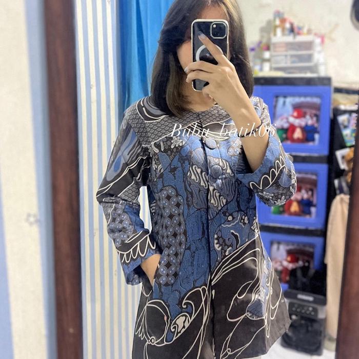 Batik Tunik Wanita Motif Garis Parang Kombinasi Akar