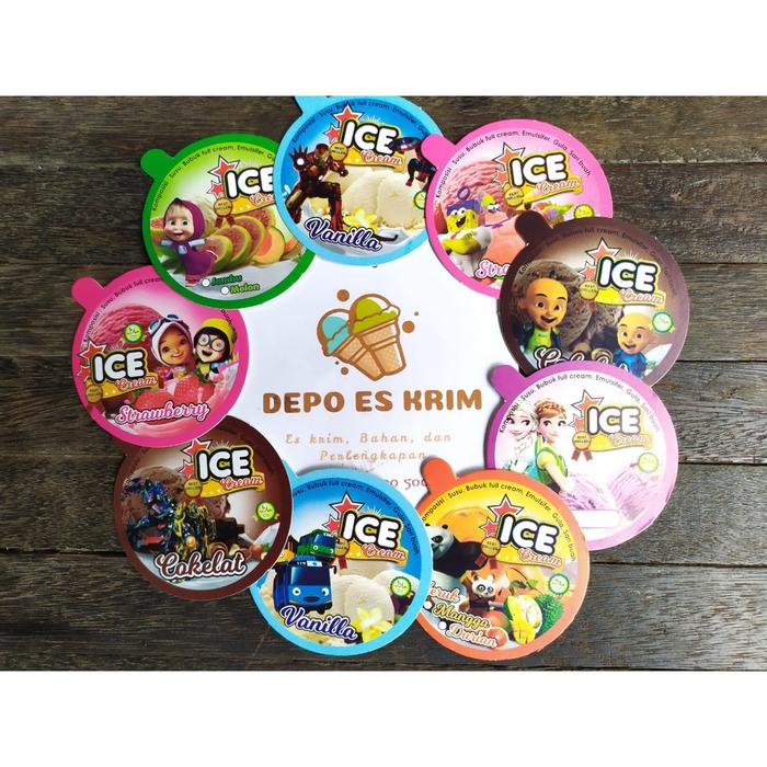 Safitiri Ice Cream Cup Plastik 100 Ml Motif Printing ( Sendok Tutup Es Krim 100Ml)