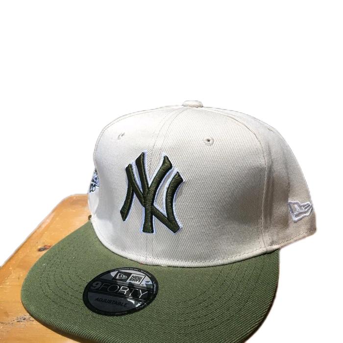 SLAMDUNK Store Snapback Hijau Cream New Era 9FORTY Baseball Cap dengan Logo NY Hitam