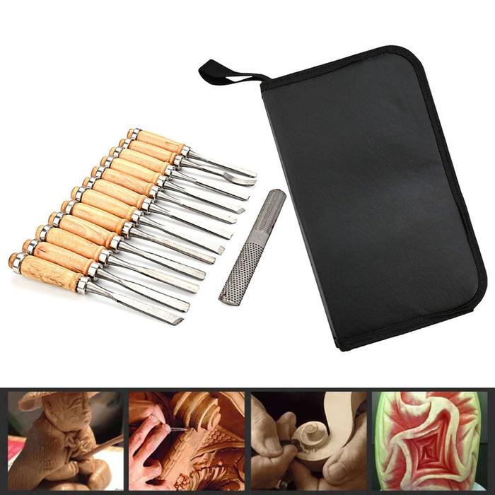 13pcs Wood Carving Chisel with Storage Bag for Carpenters Beginner