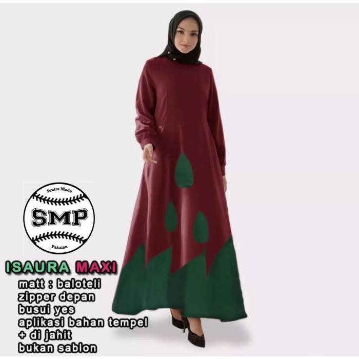 SMP ISAURA MAXI , Pakaian Gamis Terkini Dress Muslim Wanita Fashion - Maroon, XL