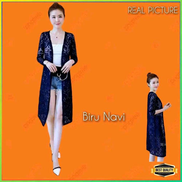 Outer Cardi Korea Brukat Wanita Loxema Kardigan Rompi Cardigan Biru Navi