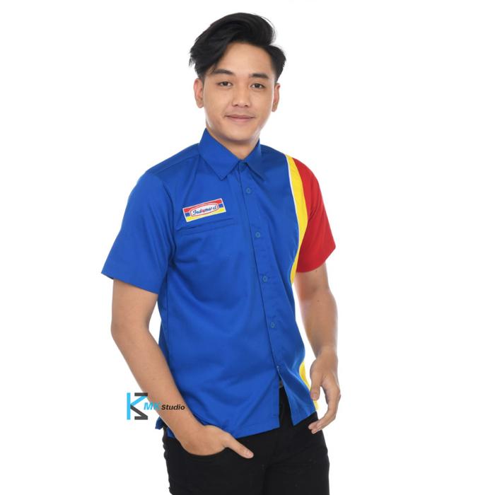 ready... Baju Indomaret Lengan Pendek/Seragam Kasir Indomaret/Baju Kerja Pria Lengan Pendek/Seragam