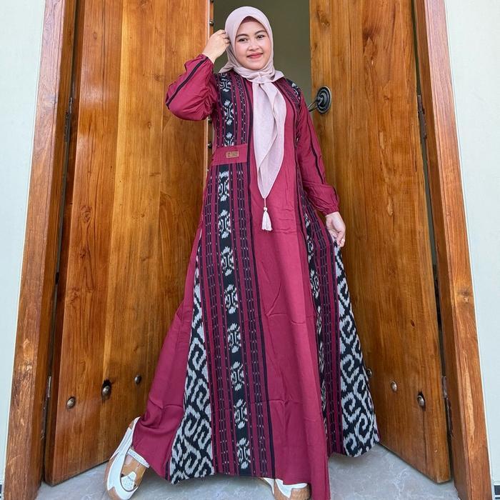Gamis Amanda Umma (Free  Pouch & Goodie Bag) Rayon Twill Premium Mix Kain Tenun Troso Motif Dan Warn