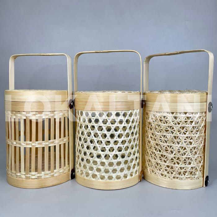 Keranjang Parcel Bambu Kue Kering 3 Toples/ Keranjang Hampers Anyaman