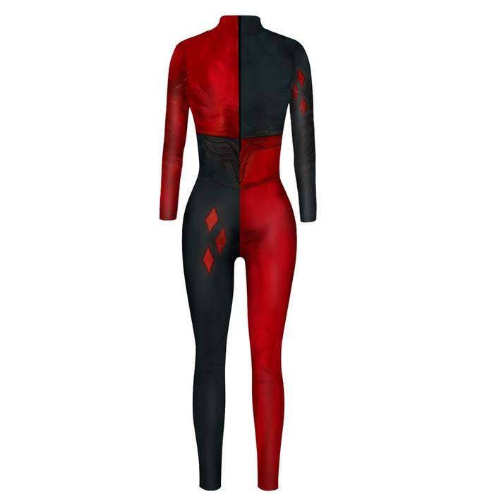 Harleen Quinzel Jumpsuit Superhero Catsuit Kostum Cosplay Wanita