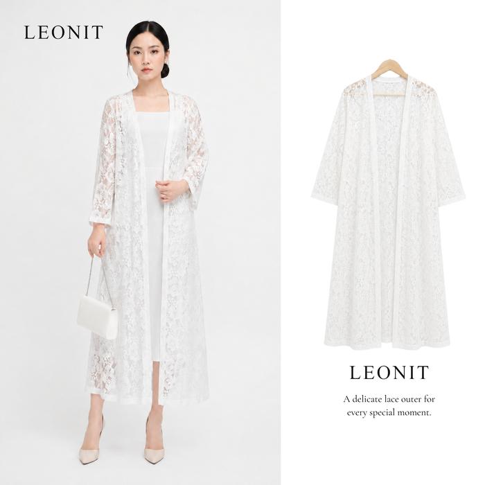 Leonit - Long Outer Brukat Putih
