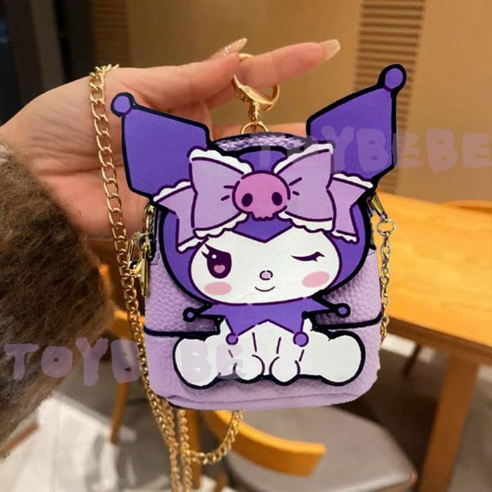 Kuromi [Ready] Tas Wanita Kuromi/Lotso Tas Bahu Mini 13.5X10X4 Cm Bahan Pu Ungu Dengan Rantaikak Dan