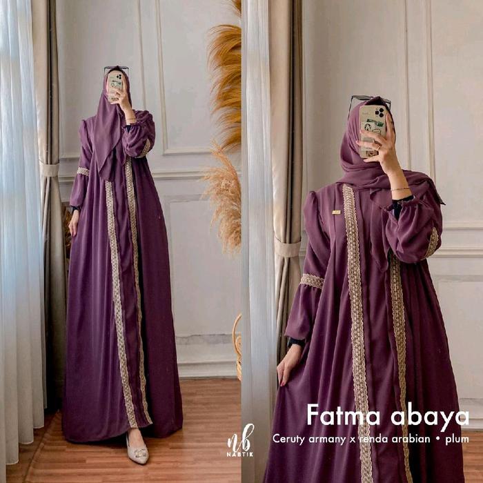 Gamis abaya wanita one set scarf mix renda motif premium lena Fatma abaya by nabtik stylist kekinian