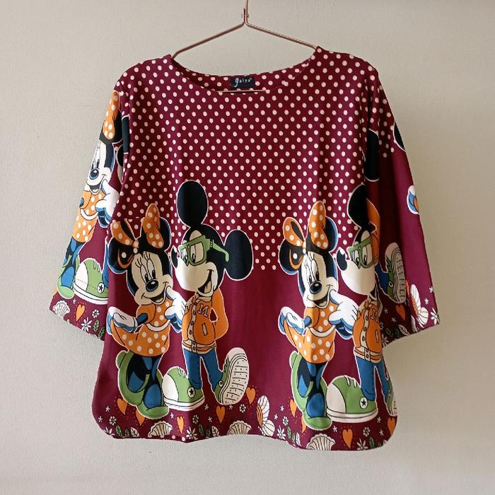 NEW ada tag atasan blus wanita scuba premium lengan sesiku motif