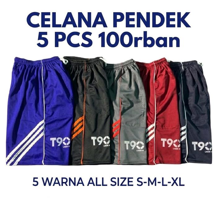 [PAKET 5 PCS] Celana Pendek Olahraga T90 Laser IV / Celana Kolor Pria Sport / Celana Futsal Sepakbol