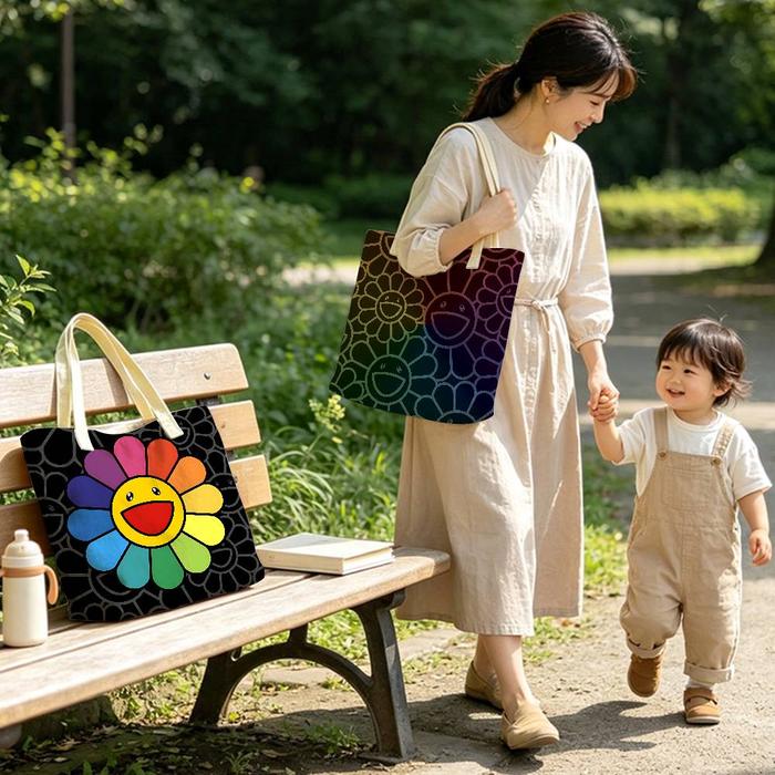 Cute T-Takashi Flowers M-Murakami Des n Tote Bag Vibrant Printed Reusable Grocery Bags Spacious Shou