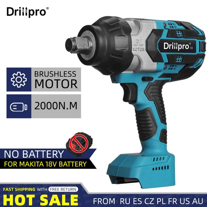Drillpro 2000N.m High Torque Brushless Electric Impact Wrench 3/4 inch Socket Wrench Cordless Driver