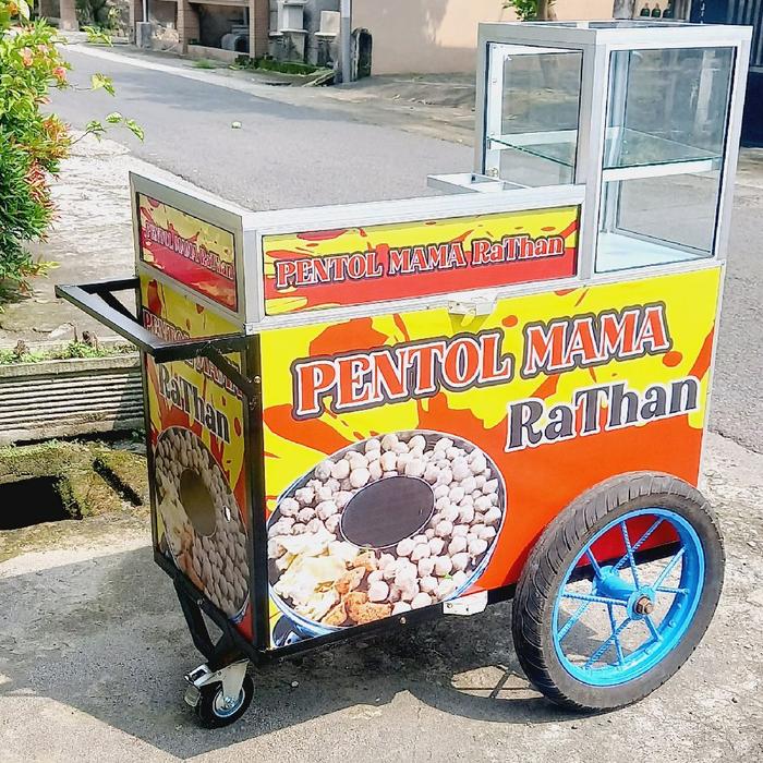 Gerobak atau rombong pentol / cilok tipe dorong