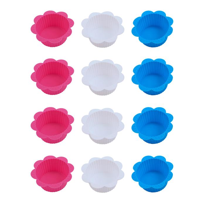 12pcs Cake Moulds Lace Shape Silicone Reusable Pudding Egg Tart