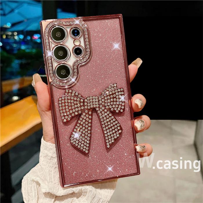 The New Rhinestone Bow Glitter Electroplated Mobile Phone Case for Samsung Galaxy S24 S23 S22 Ultra