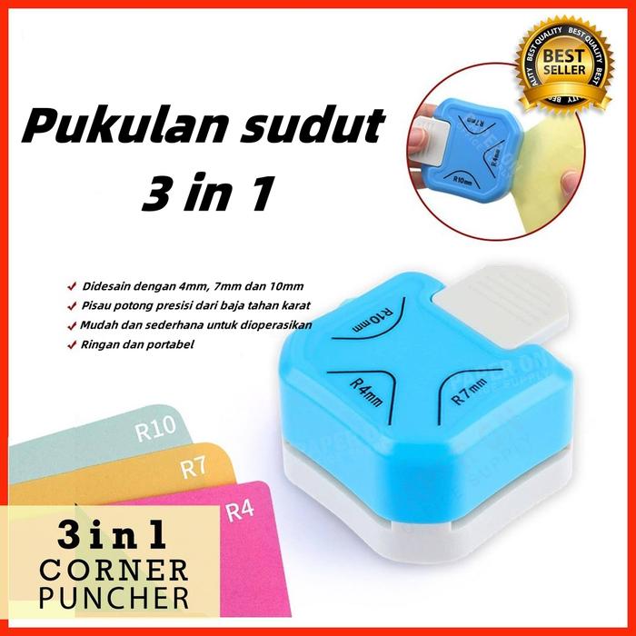 3 in 1 Round Corner Cutter Pemotong Sudut Corner Puncher Rounder Siku Pemotong Ujung Kertas Plastik 