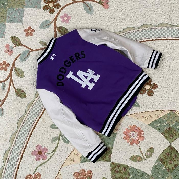 Varsity Jacket leather anak MLB LA big logo super cakep like new