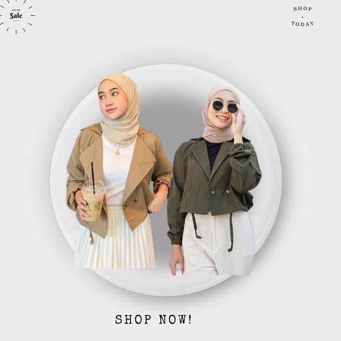 Blazer Atasan Crop Wanita terbaru - Blazer Luaran Hijab Friendly Kekinian