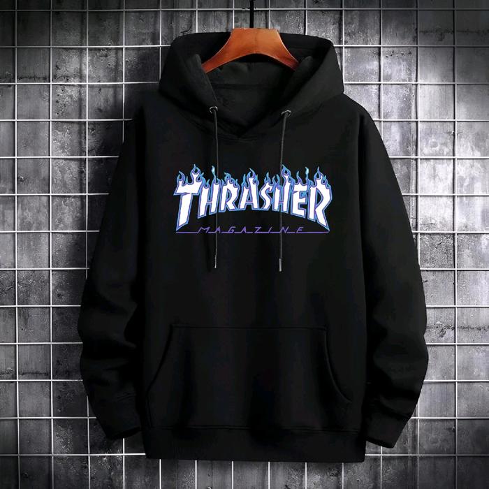 Hoodie Jumper Thrasher Blue Unisex Jaket Sweater Distro Hitam Fleece Tebal Streetwear Skeetboard Pri