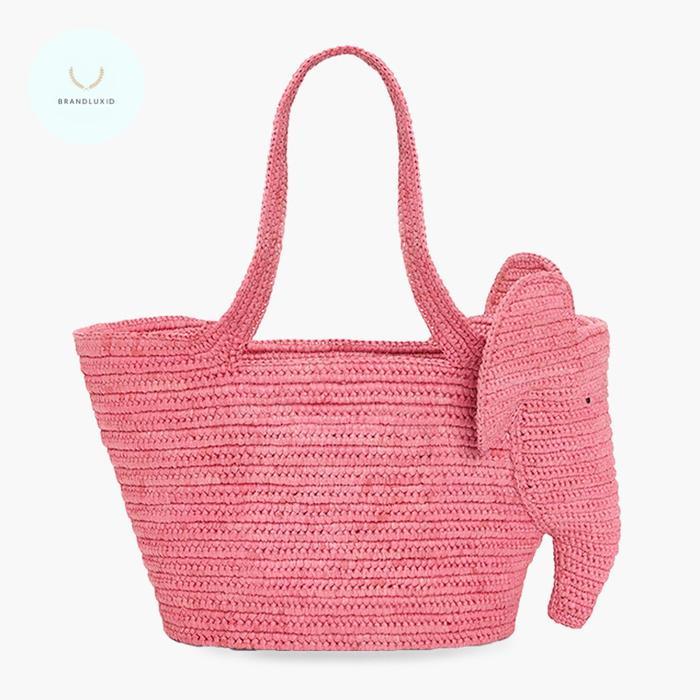 LOEWE SMALL ELEPHANT BASKET BAG IN SUNSET PINK RAFFIA