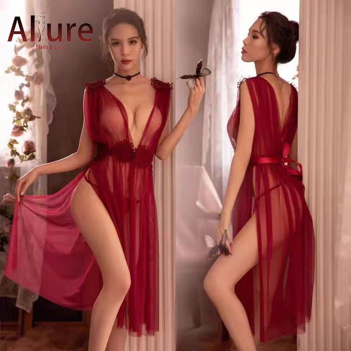 ALLURE [Pengiriman Rahasia] Setelan Piyama Seksi dengan Renda, Dua Potong Tanktop Katun lingering ho