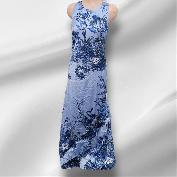 Baju Wanita Model Long Dress Motif Bunga Biru ( Barang PL )