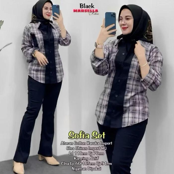 NEW,,,Alda Set setelan wanita atasan kemeja Katun import + celana chinos premium