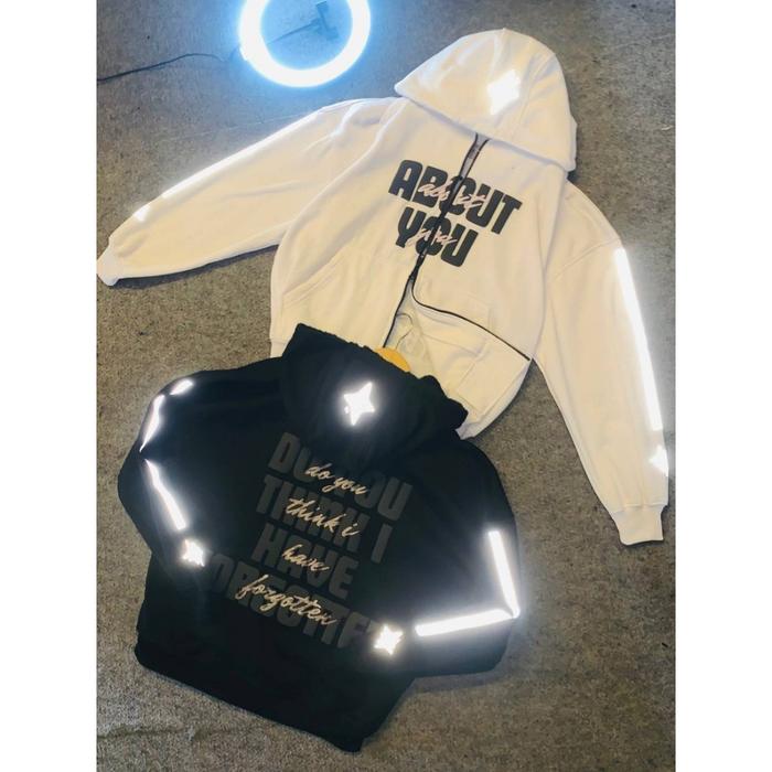 SWEATER HOODIE ABOUT YOU HOODIE DOUBLE ROSLETING ZIPPER - KUPLIK SHERPA REFLEKTIF MENYALA