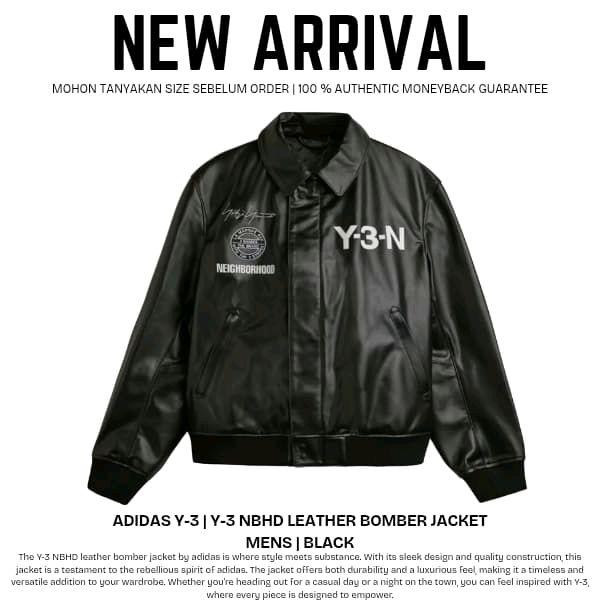 Adidas Y-3 Neighborhood Leather Bomber Jacket Pria Hitam Jaket Kulit dengan Desain Elegan dan Kualit