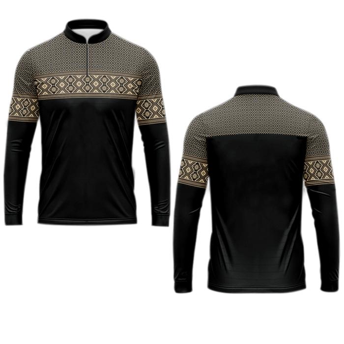 baju koko muslim pria hitam corak creame dewasa jersey motif full printing panjang dan pendek terbar