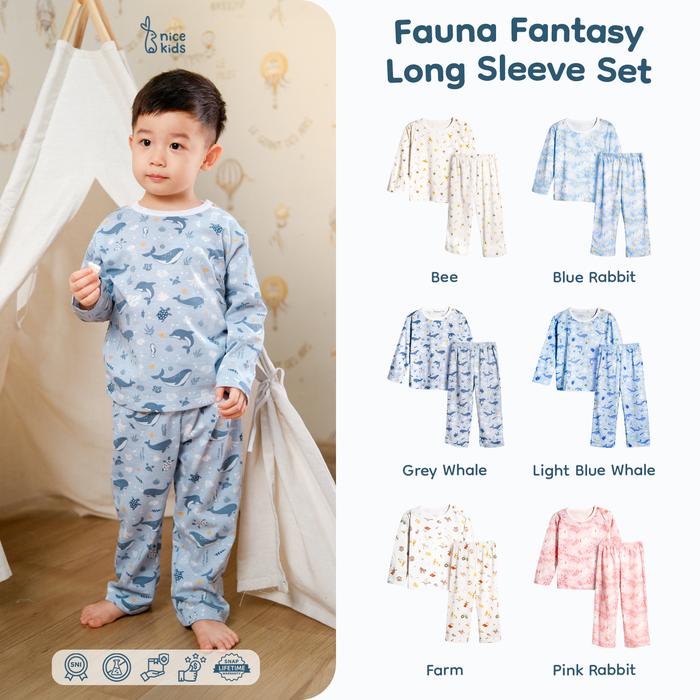 Nice Kids - Long Sleeve Kids Pajamas Fauna & Fantasi Collection (Setelan Piyama Anak, Baju Tidur Pan