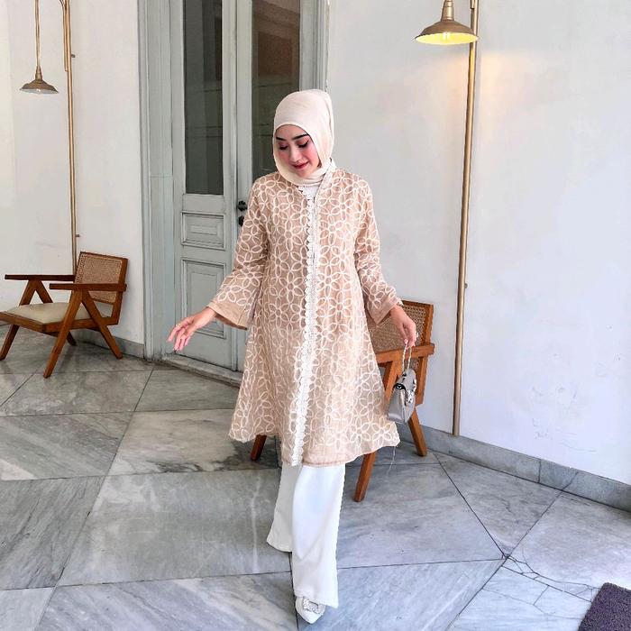 Queenstreet AT568 Queenstreet Flower Embroidery Tunic Dress Premium Bahan Tile Bordir Shakilla Tunik