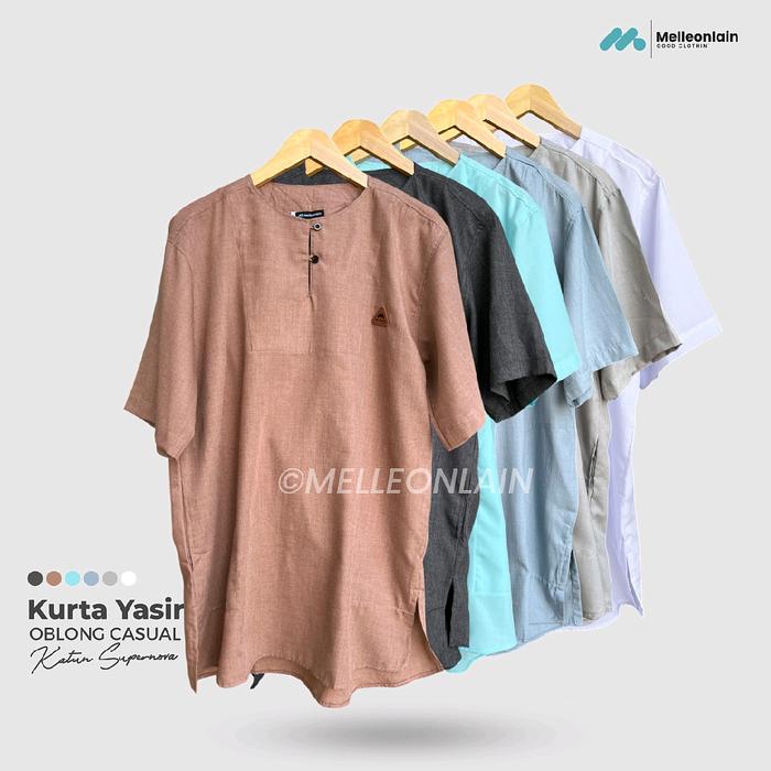 Baju Koko KURTA YASIR Kerah Oblong Lengan Pendek Katun Polos Muslim Melleonlain