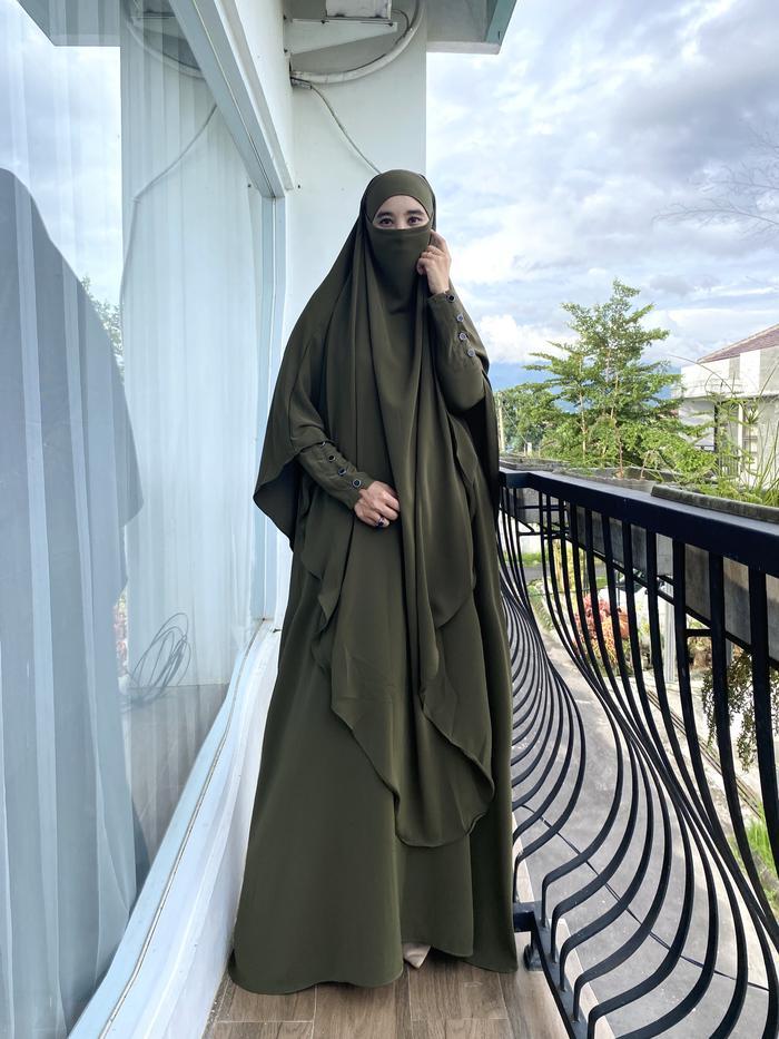 BIG SALE ASSYABIYA Abaya Set French Khimar JUMBO Bahan Anti UV Mewah Elegan Gamis Wanita Syari Free