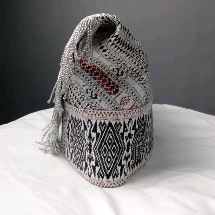 Topi Sortopi Pria Ulos Batak Etnik - Silver Putih - Ukuran Kopiah 12