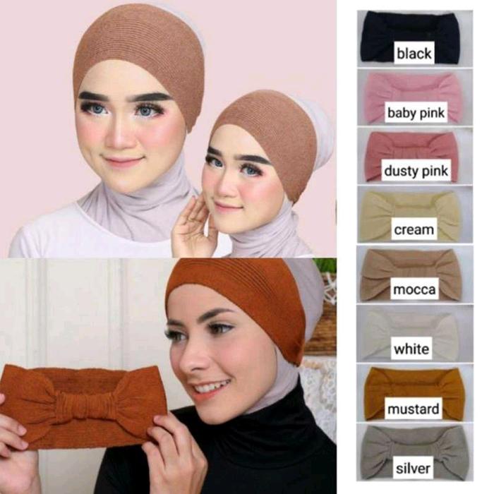 Ciput Rajut Bando Pita Bandana Daleman Kerudung Jilbab Hitam Dalaman Topi