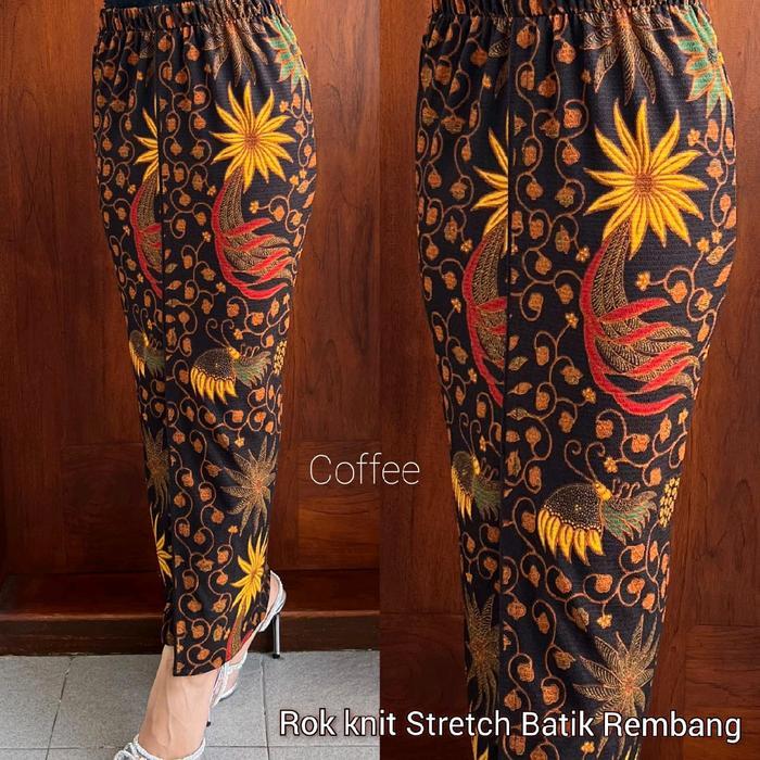 ROK BATIK Knit Stretch Panjang Motif Wanita Pesta Span Kondangan Bunga