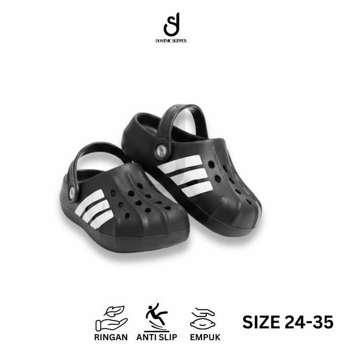 Dominic Sandal Baim Anak Cowok Sendal Sepatu Eva Sporty Stripes Tali Belakang Crop Anti Licin Size 2