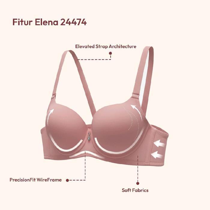 Elena Push Up Wired Bra Berkawat Kait 2 Busa Berisi Polos Cup A 32A - 36A E 24474