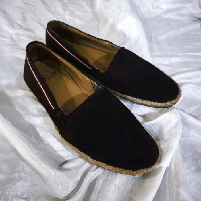 BALLY Josh Espadrilles in Dark Brown Suede Sandal Sepatu Jute Kulit Pria Switzerland